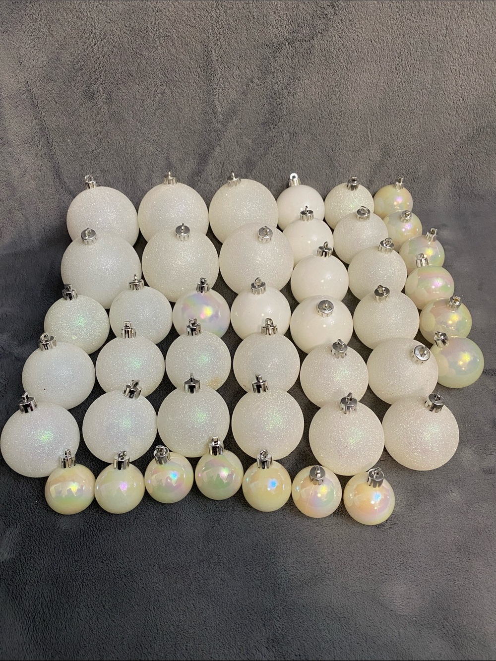 Lot of 40 White and Iridescent Christmas Holiday Ball Oranments